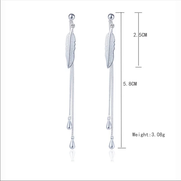 Sterling Silver 925 Earrings feather - Picture 2 of 4